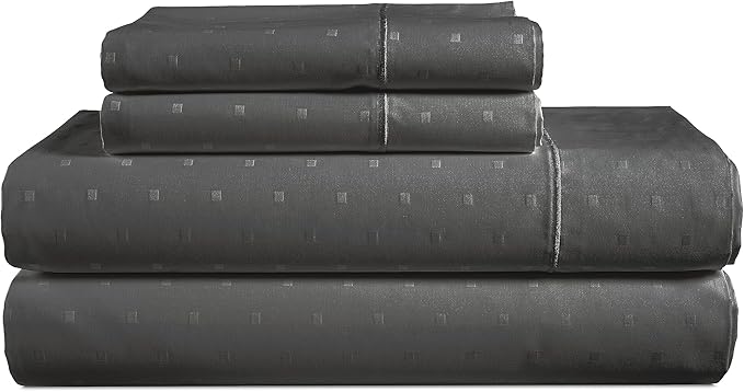 100% Egyptian Cotton Sheets Queen Size Set – Silky Sateen Weave for Winter Comfort, 15" Secure Fit Deep Pocket Queen Sheet Set, Breathable, Hotel-Quality Soft Luxury You Can Feel - Swiss Dot Charcoal