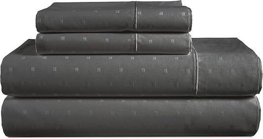 100% Egyptian Cotton Sheets Queen Size Set – Silky Sateen Weave for Winter Comfort, 15" Secure Fit Deep Pocket Queen Sheet Set, Breathable, Hotel-Quality Soft Luxury You Can Feel - Swiss Dot Charcoal