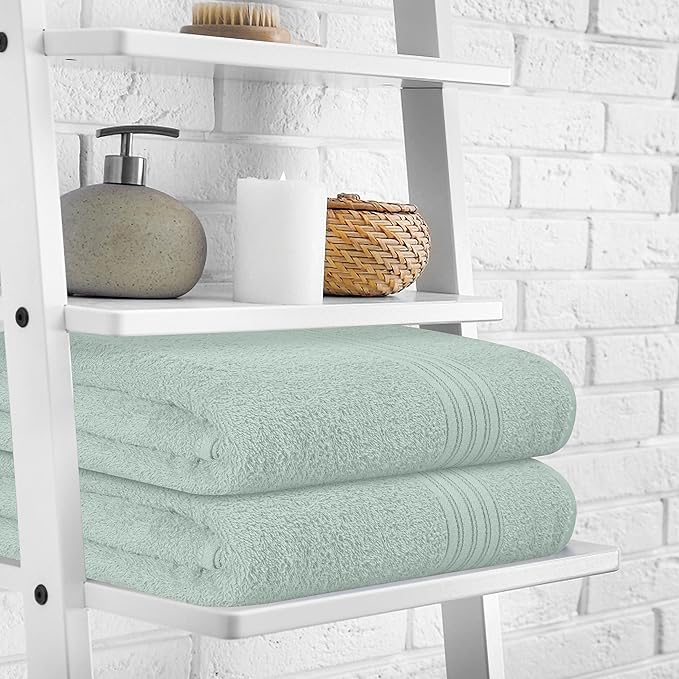 BOUTIQUO 100% Cotton 2 Pack Bath Towel Set 28x55, Eco-Friendly Large Bath Towels, Compact Quickdry Lightweight Soft & Highly Absorbent Bath Towel, Ideal for Everyday Gym Travel Camp Pool - Sea Green