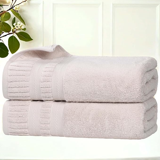 Superior Venice Zero Twist Cotton Medium Weight Towels, for Guest Bath, Bathroom, Shower, Spa, Plush Towels, Bath Essentials, Ribbed Textured Border, Bath Towels, Set of 2, Silver