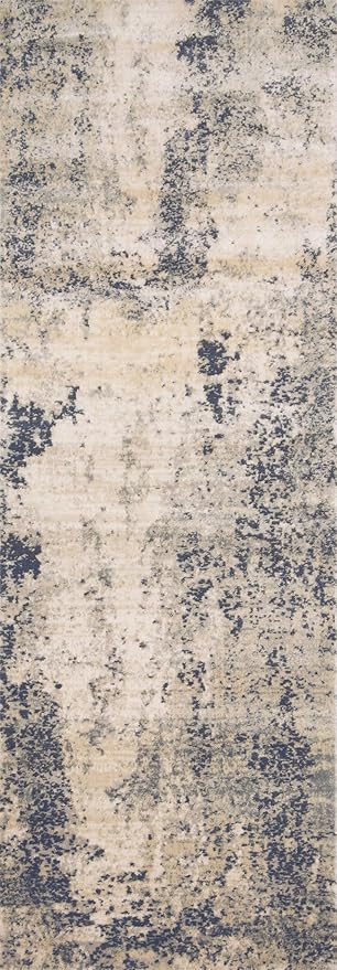Loloi Teagan Collection TEA-07 Natural/Denim 2'-8" x 4' Accent Rug, Large, Soft Neutral Rug, High-Traffic for Living Room, Bedroom, Home Office, Dining Area