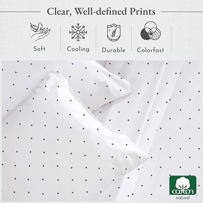 California Design Den Deep Pocket Twin Sheets Set - 400 Thread Count Sateen, Natural 100% Cotton Sheets, Cooling and Durable Bedding Set - Polka Dot
