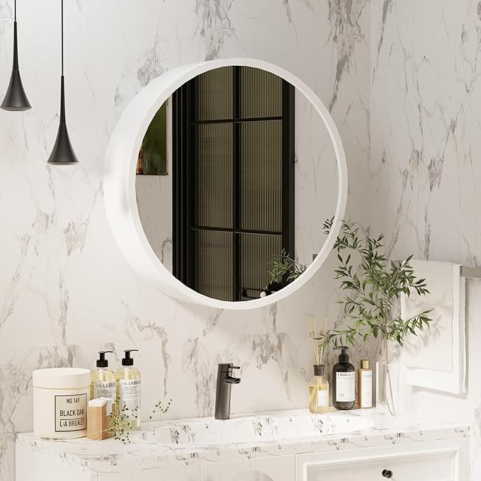 Royal Windsor 20 Inch Round Medicine Cabinet Mirror, Bathroom Mirror Wall Cabinet with Storage and Shelf, Surface Wall Mounted,Arched Cabinet Makeup Vanity Mirror for Bedroom, White