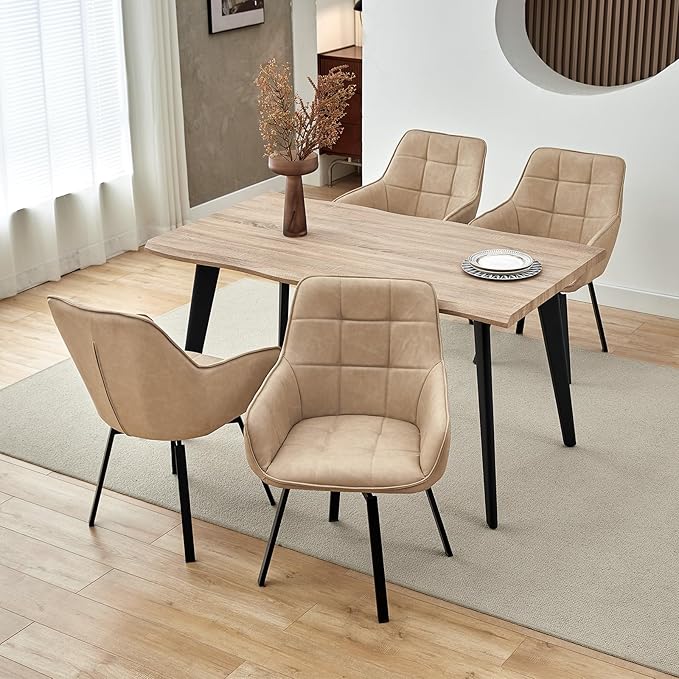TUKAILAi Swivel Dining Chairs Set of 4, Faux Leather Upholstered Mid Century Accent Chairs with Arm Metal Legs, Rotatable Kitchen Chair for Kitchen Home Restaurant Furniture (Cream)