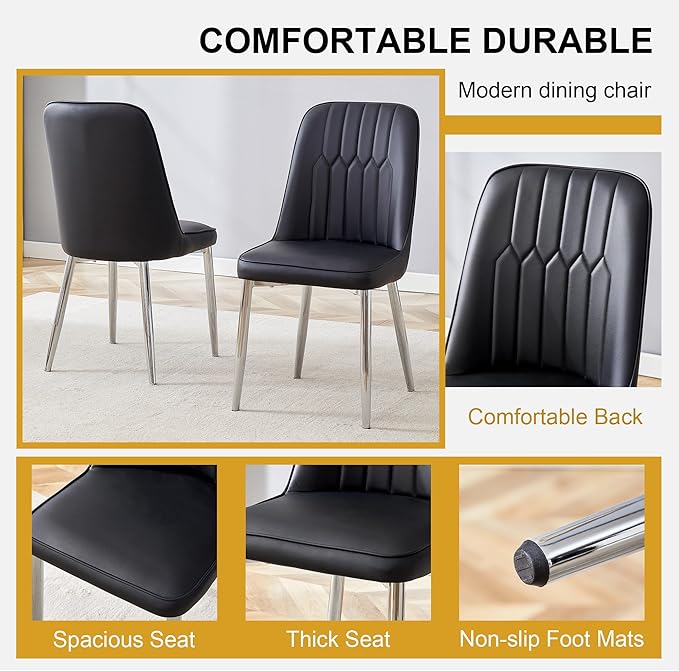 Dining Chairs Set of 8，Modern Dining Chairs, Equipped with PU Leather Backrest Cushions and Metal Legs, Suitable for Restaurants, Kitchens, and Dining Room Chairs