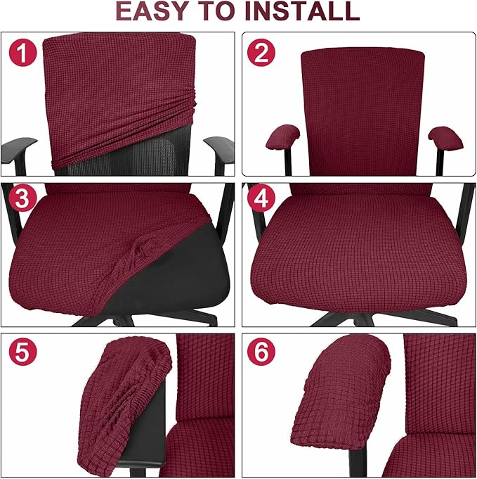 Tallew 4 Pcs Office Chair Covers Set Computer Universal Protective Stretchable Chair Seat Covers Desk Armrest Slipcovers Pads Office Cushion Backrest for Rotating (XL,Burgundy)