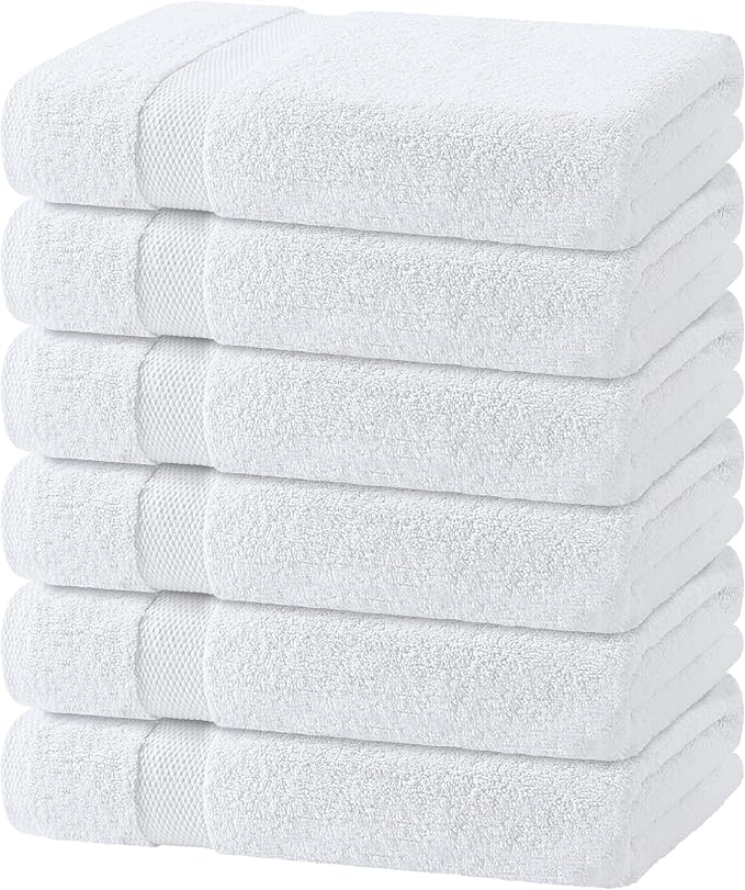 Wealuxe White Bath Towels 22x44 Inch, Cotton Towel Set for Bathroom, Hotel, Gym, Spa, Soft Extra Absorbent Quick Dry 6 Pack