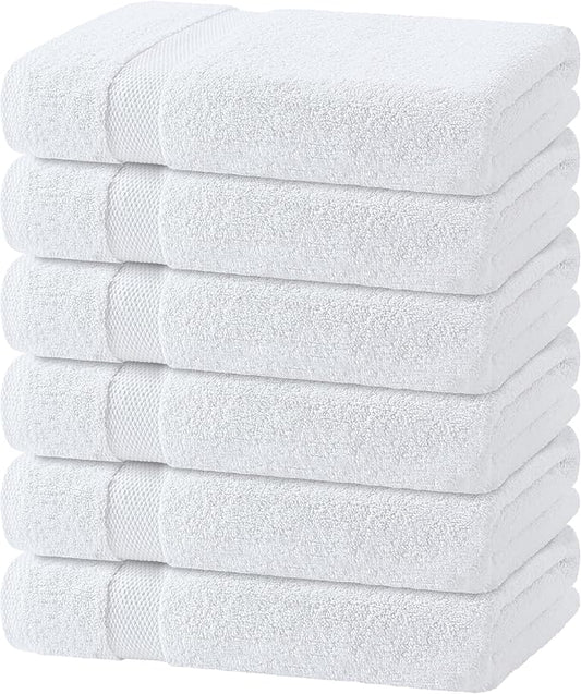 Wealuxe White Bath Towels 22x44 Inch, Cotton Towel Set for Bathroom, Hotel, Gym, Spa, Soft Extra Absorbent Quick Dry 6 Pack