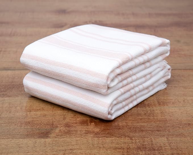 Sticky Toffee Hand Towels for Bathroom Set of 2 – 28x16 in White and Blush Pink Striped Turkish Towels, Soft and Absorbent Decorative 100% Cotton Bath Towels