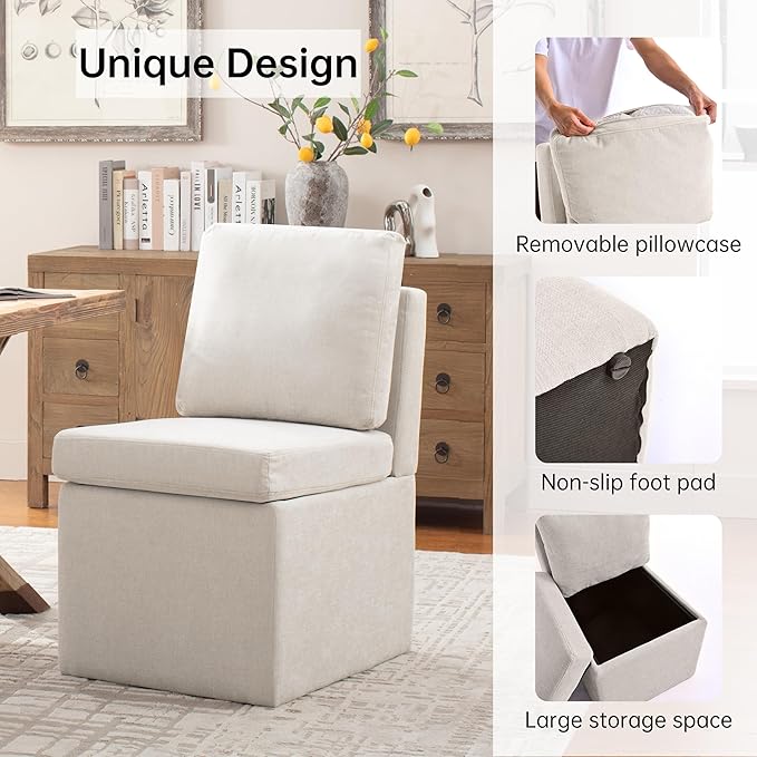 VKNOW Upholstered Dining Chairs, Modern Kitchen Chairs with Storage, Linen Armchair Dining Room Chairs for Kitchen Room (Beige, Set of 1)