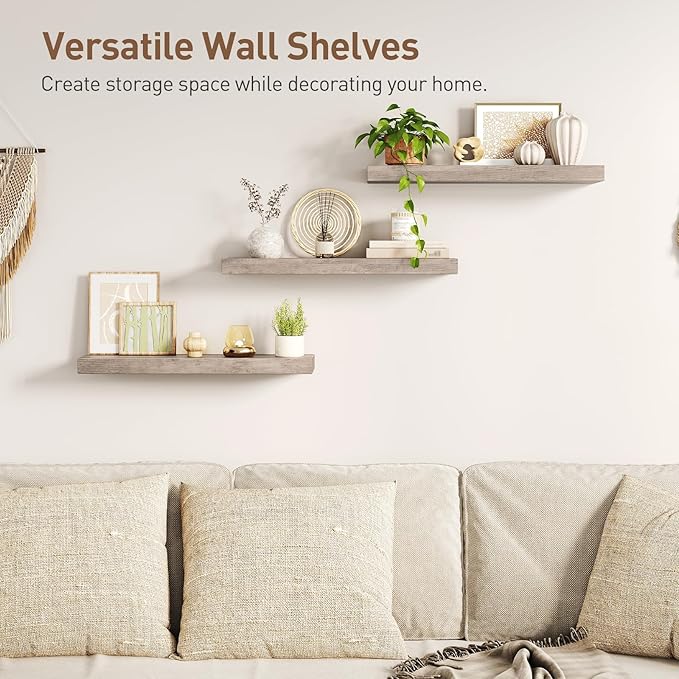Floating Shelves for Wall, 1.5" Thick Wall Shelf Set of 3 with Invisible Brackets, 23.6L x 7.9W Hanging Book Shelves Farmhouse Home Decor for Bathroom, Living Room, Bedroom, Greige 6301BJP3BG