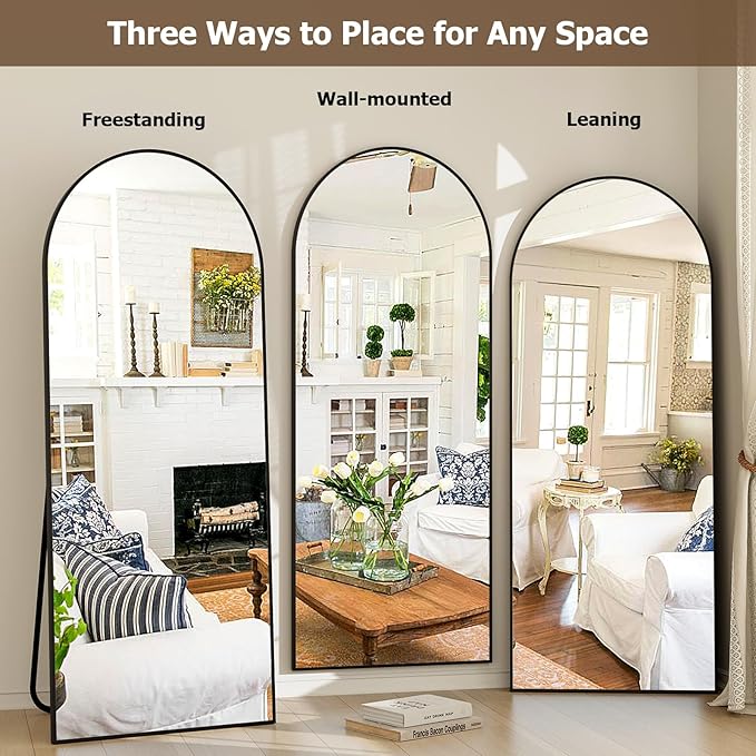 GLSLAND-21x64 inch Arched Full Length Mirror-Aluminum Alloy Frame High Definition-Full Body Mirror for Bedroom or Living Room