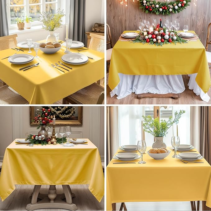 Square Tablecloth 52 x 52 Inch Yellow Tablecloths Stain-Wrinkle Resistant Washable Polyester Table Cloths for Holiday, Buffet Parties, and Weddinge 2pack