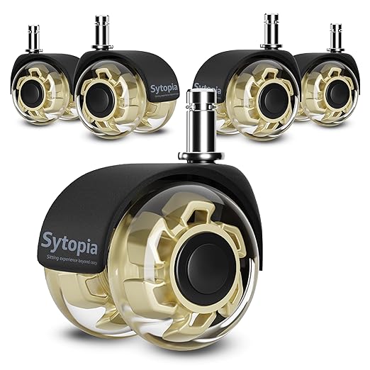 Office Chair Wheels 2" Desk Chair Caster Wheels Smooth Roller Style Quiet for Carpet and Hardwood Floors Universal Fit 11x22 mm Set of 5 Yellow