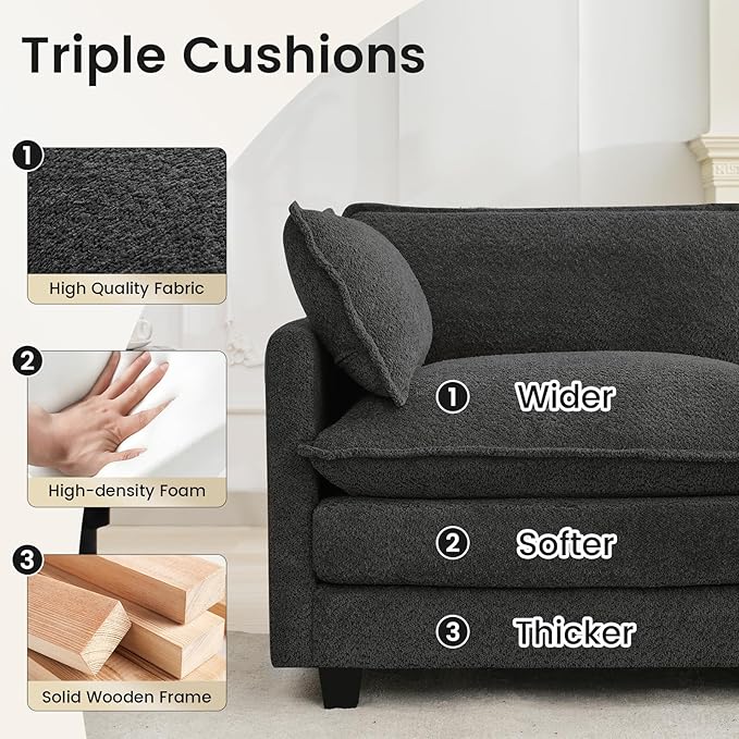 ROWHY Oversized Modular Sectional Couch with 2 Movable Ottoman, 148" Modern Convertible U Shaped Sofa Set, 4 Seat Comfy Cloud Couch with 2 Throw Pillows, for Living Room, Chenille, Charcoal Grey