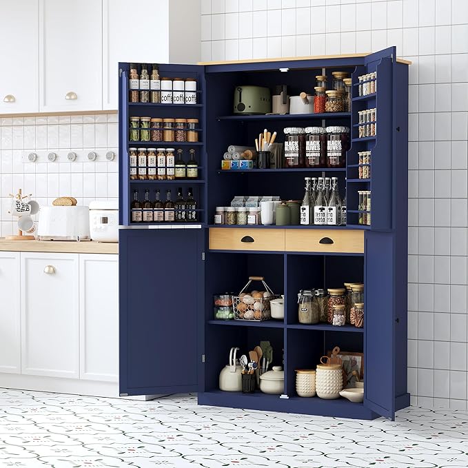 Merax 71.3" Tall Kitchen Storage Cabinet Pantry Farmhouse Freestanding Large Cupboard with 2 Drawers,2 Adjustable Shelves,for Dining Room