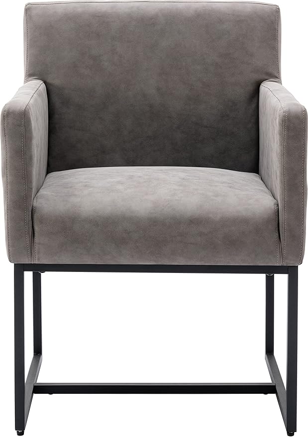 Set of 6 Upholstered Dining Chairs with Armrest, PU Leather Modern Accent Armchairs, Kitchen & Dining Room Chairs Side Chairs, Grey