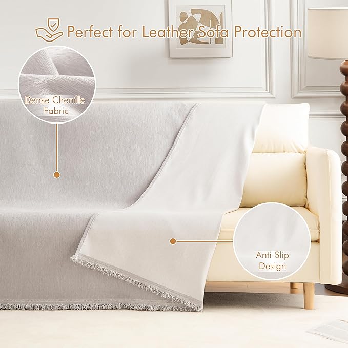 Couch Cover for 3 Cushion Couch Sofa Pet Friendly, Chenille Sectional L Shaped Sofa Cover Washable for Dogs Cats Kids, Leather Furniture Protector Slipcover Decor for Living Room, 91"x134"