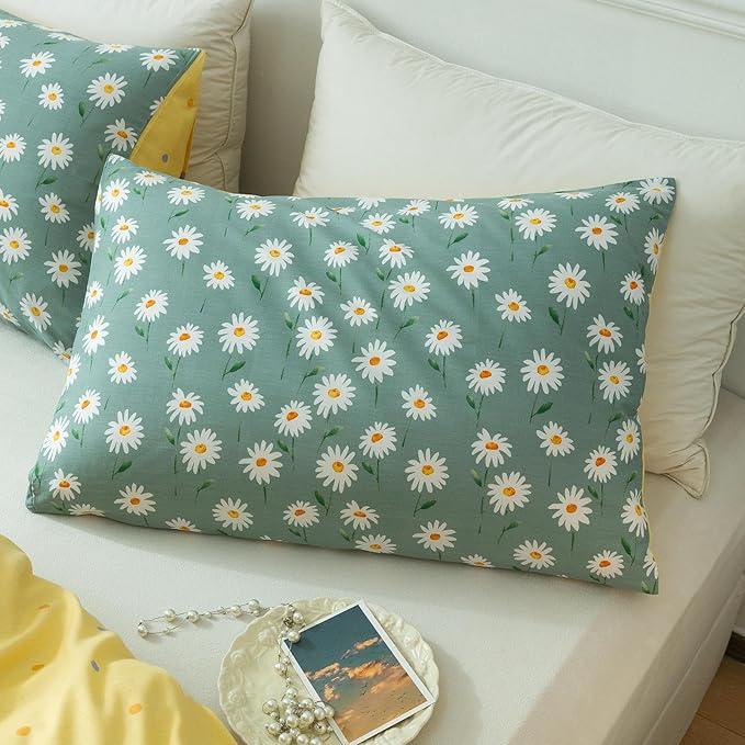 EAVD Garden Style Daisy Floral Comforter Set Twin XL Sage Green Soft Microfiber Fresh Chic Daisy Bedding Comforter with 2 Pillowcases Botanical Comforter Set for All-Season