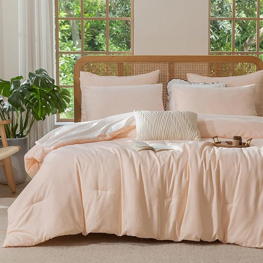 3 Pieces Soft Waffle Comforter Set King Pink, Lightweight Bedding Set for All Season Comfy Breathable Waffle Weave Comforter (104 in Comforter & 2 Pillowcases)