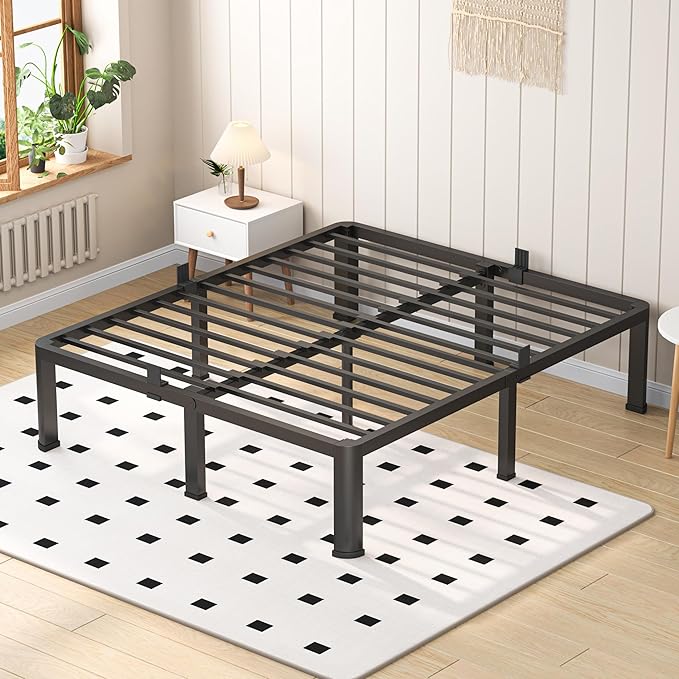 20 Inch Full Heavy Duty 3500 lbs Bed Frame with Round-Corner Legs & Anti-Squeak Design – Quick Assembly Metal Platform, No Box Spring Needed