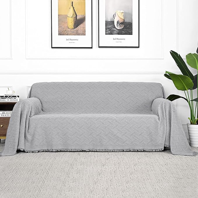 MYSKY HOME Light Grey Geometrical Sofa Covers, Sectional Couch Covers for 2 Cushion Couch Couch Cover Living Room Sofa Throws Sofa Slipcovers for Pets, Kids (Large, 71" x 102", Light Grey)