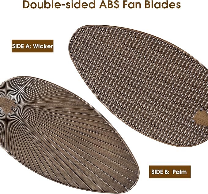 50 Inch Tropical Ceiling Fans with Lights and Remote/APP Control, Outdoor Waterproof Palm Leaf Ceiling Fan for Patios Porches, Wet Rated, Glass Lampshade, 6 Speeds, Quiet, Dark Brown