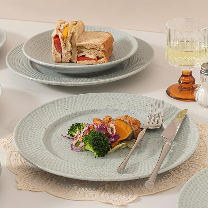 Dinnerware sets plates and bowls sets modern plates,Handmade Reactive Glaze Stoneware Plates and Bowls Sets,Highly Scratch Resistant Dishwasher & Microwave Safe Dishes Set (style - 5, 4 - Set (12pcs))