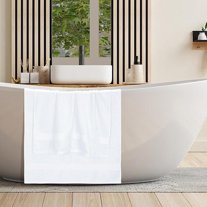 BOUTIQUO Cotton 2 Pack Oversized Bath Towel Set, Large Bath Towels 27x54, Ultra Soft, Absorbent, Compact, Quick Drying and Lightweight, Eco-Friendly and 100% Recyclable Towel Set - White