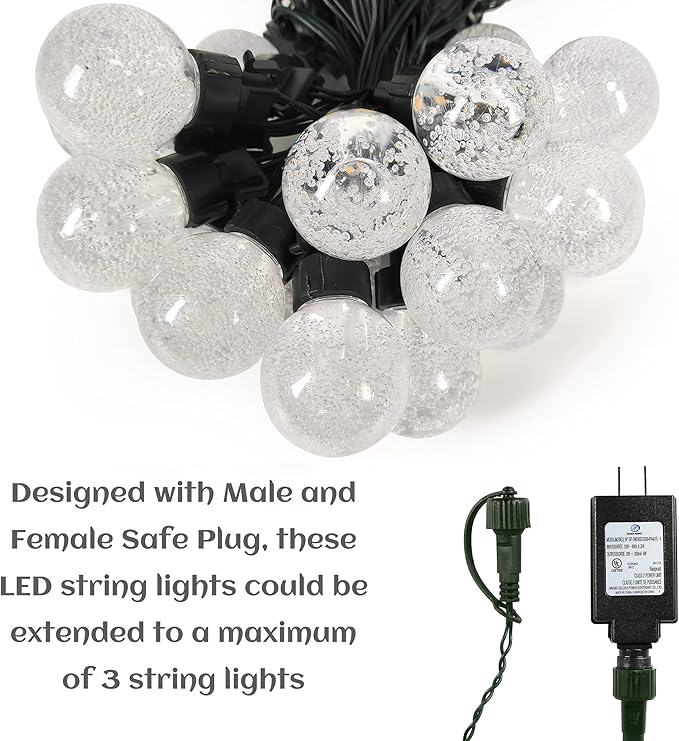AWQ 35 FT Globe String Lights Outdoor Commercial Grade Light with 20 G50 Shatterproof LED Bulbs Waterproof Extendable for Indoor Outdoor Wedding Garden Party Christmas Trees Decoration (Warm)