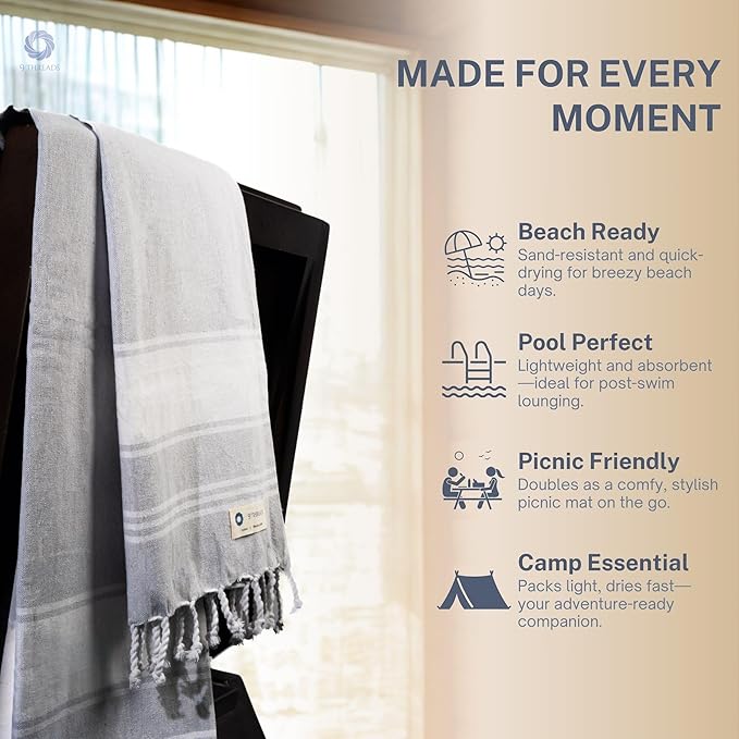 Cotton Turkish Beach Towel with Towels Oversized 36"x72" Pool Absorbent Extra Large Quick Dry Sand Travel Towel (Mix, 6 Pack)