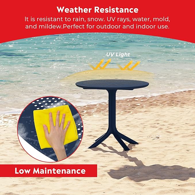 Costaelm Sunshine 31.5" Round Plastic Outdoor Patio Dining Table for 4, Navy Blue