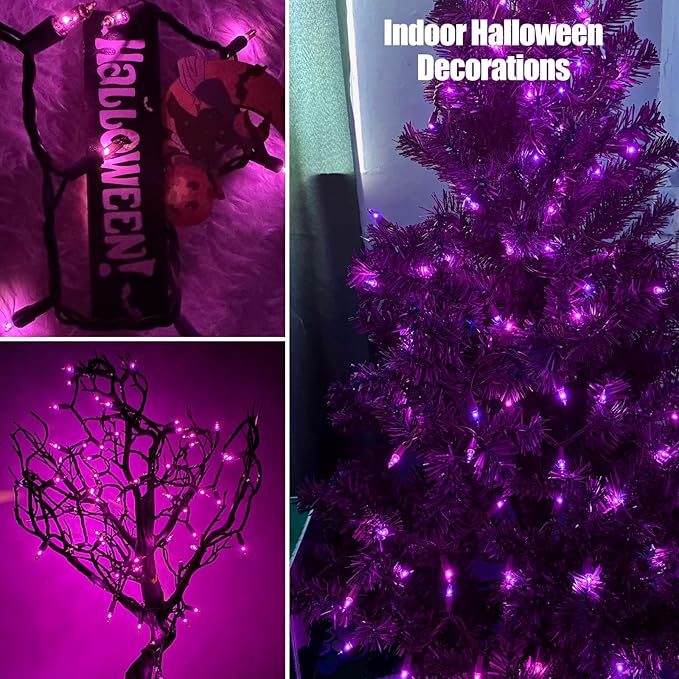 HISHINY Halloween String Lights 100 Count Incandescent Bulb Purple Halloween Lights with Black Wire for Outdoor Indoor Halloween Christmas Garland Party Festival Decor,UL Certified (21feet)