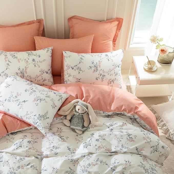 King Comforter Set Floral Soft Cute Floral Bedding Comforter Sets Garden Style Red Flower Print Botanical Flowers Comforter Set King for All Seasons 1 Comforter and 2 Pillowcases