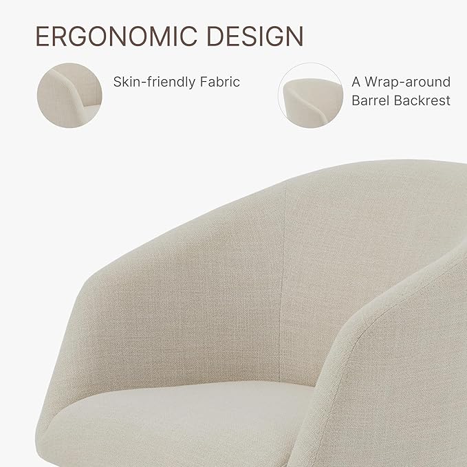 Swivel Dining Chairs Set of 1, Upholstered Mid Century Modern Deskchair with Barrel Back, Linen Fabric Kitchen Chairs for Dining Room, Bedroom, Dressing Room, Linen