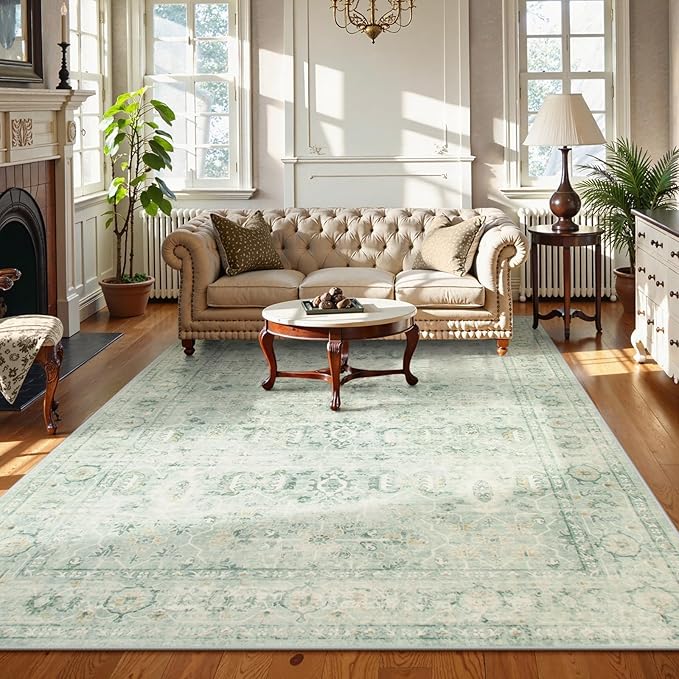 Lahome Vintage 5x7 Washable Green Rugs for Living Room Bedroom, Soft Dining Room Rugs for Under Table, Non Slip Indoor Throw Carpet for Entryway Kitchen Office (5x7ft,Light Green)