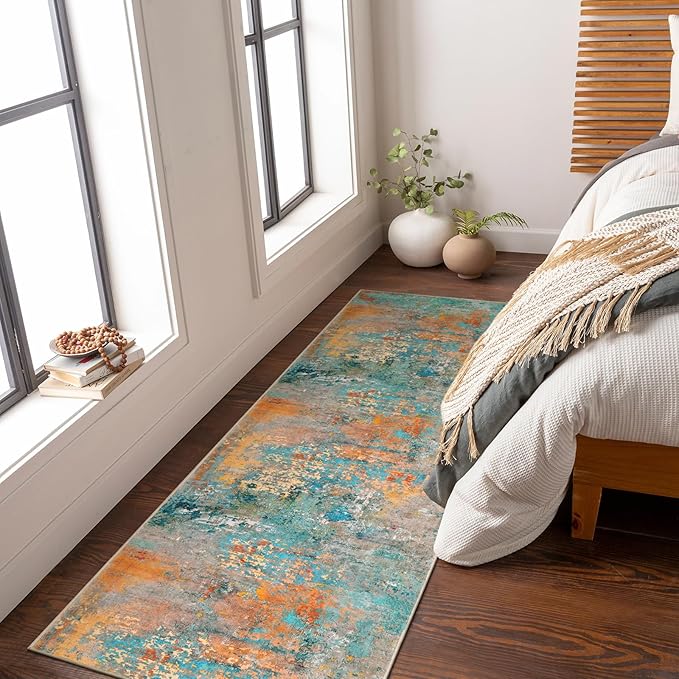 Lahome Modern Abstract Runner Rug - 2x7 Washable Hallway Rug Colorful Kitchen Carpet with Rubber Backing, Contemporary Soft Non Slip Indoor Floor Accent Mat for Bedroom Laundry Room Bathroom RV