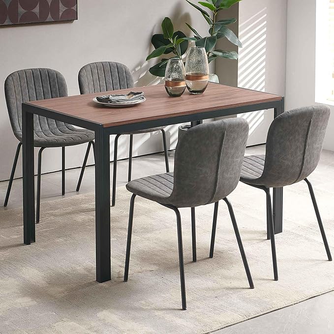 Dining Room Table Set for 4, 47" Rectangle Walnut Color Dining Table with Thick MDF Tabletop, Dark Grey Kitchen Chairs Upholstered Accent Chairs for Small Spaces