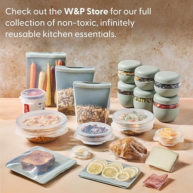 W&P Porter Silicone Reusable Storage Bag, Sandwich (46oz Flat), Mint, Food Storage Container, Microwave and Dishwasher Safe, Easy Cleaning