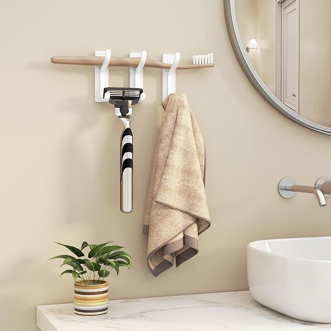 pickpiff 10-Pack Adhesive Wall Coat Hooks - Heavy Duty Stick-On Door Hanger, Metal Hook for Hanging Towel,Purse, Robe, Backpack, Jacket, Clothes - for Bathroom,Dorm, Closet, Kitchen - White