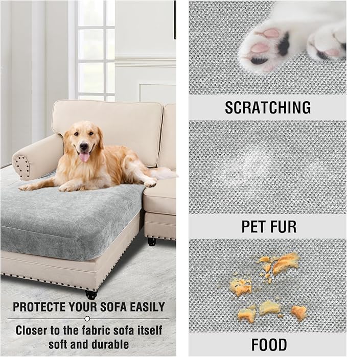 H.VERSAILTEX Stretch Chenille Sectional Couch Covers for L Shaped Chaise Lounge 1 Piece Separate Cushion Couch Non Slip Furniture Protector with Elastic Bottom(Chaise Cushion Cover,Dove)