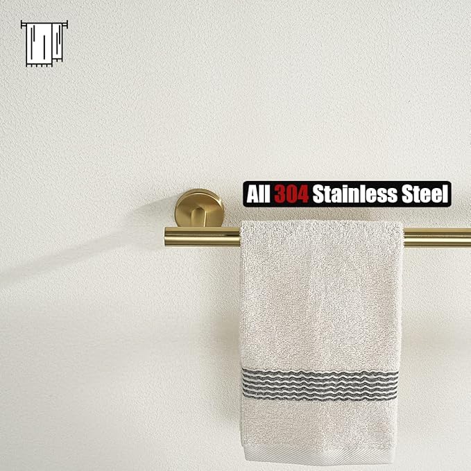 JQK Towel Bar Brushed Gold, 19 Inch 304 Stainless Steel Thicken 0.8mm Towel Rack Bathroom, Towel Holder Wall Mount, Useable Length 16 Inch TB110L16-BG