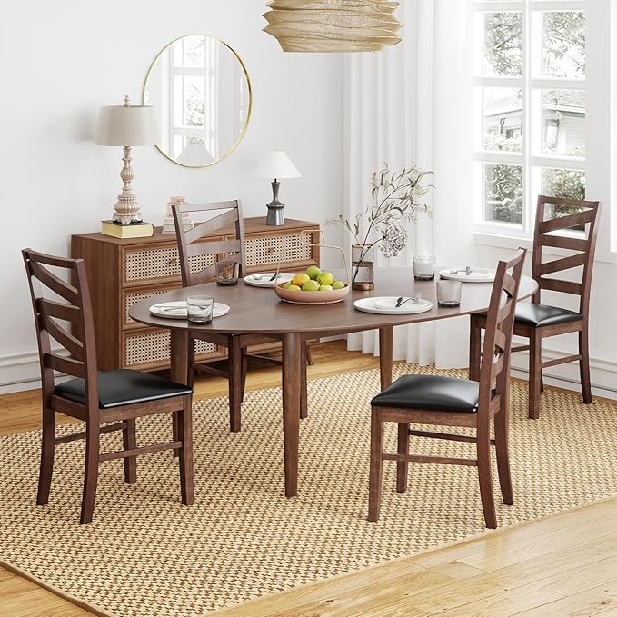 GOFLAME Wooden Dining Chairs Set of 4, PU Leather Upholstered Kitchen Chairs with W-Shaped Hollowed Backrest, Rubber Wood Legs, Armless Side Chairs for Living Room, Dining Room, Restaurant