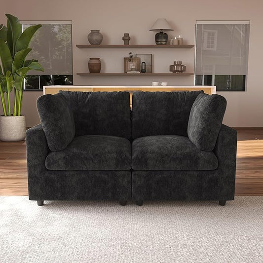 JACH 67" Love Seat Sectional Couches for Living Room, Deep Seat Modular Sofa, Cloud Sectional Couch, Sofa Covers Washable, Minimalist Modern Couch for Living Room, Apartment, Black