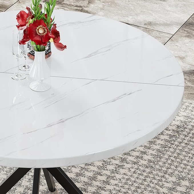 Round Dining Table, 39 Inch Modern Round Kitchen Table White Dining Table with Black X Base, Leisure Table for 4-5 People Small Space Dining Room, Apartment, Kitchen