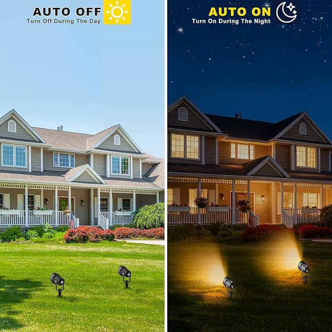 Landscape Spot Lights Outdoor, Dusk to Dawn Outdoor Lighting with IP65 Waterproof, LED Low Voltage SpotLights 3000K/6000K Warm White Uplights for Yard Garden Pathway, 4 Pack
