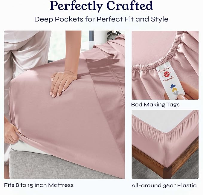 California Design Den Twin XL Bed Sheets Set - 400 Thread Count Sateen, Natural 100% Cotton Twin XL Sheet Set, Deep Pockets, All Around Elastic, Cool and Durable Bedding for Dorm Room - Mauve