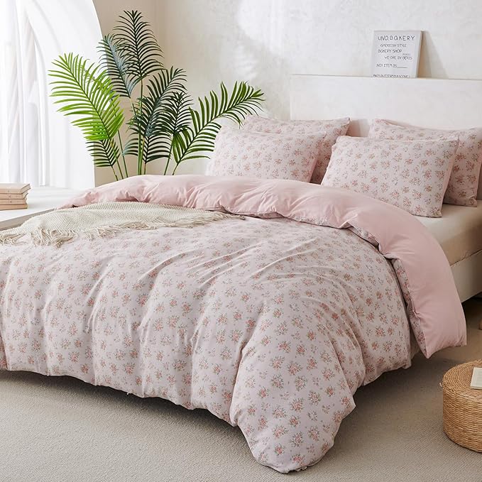 Floral Queen Comforter Set 3 Pieces Soft Cute Floral Bedding Comforter Lightweight Garden Style Queen Floral Botanical Comforter Set for All Seasons 1 Comforter and 2 Pillowcases