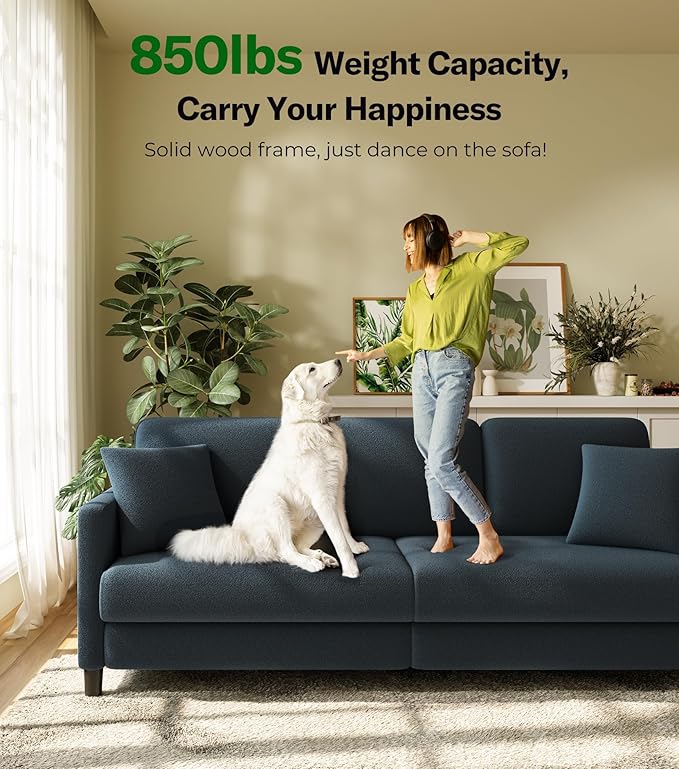 83" Couches for Living Room, Comfy Sofas for Living Room with Storage Ottoman, Teddy Sofa Couch, Tool-Free Loveseat Sofa, All-Wood Love Seat Couches, L Shaped Couch 2 Pillow Include, Blue Grey