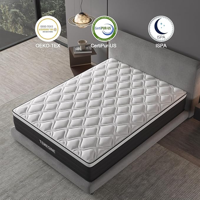King Size Mattress, 14 Inch Hybrid Mattress in a Box with Individual Pocket Spring, Gel Memory Foam and Euro Top, Medium Firm Feel with Motion Isolation, Pressure Relief, Edge Support,Black